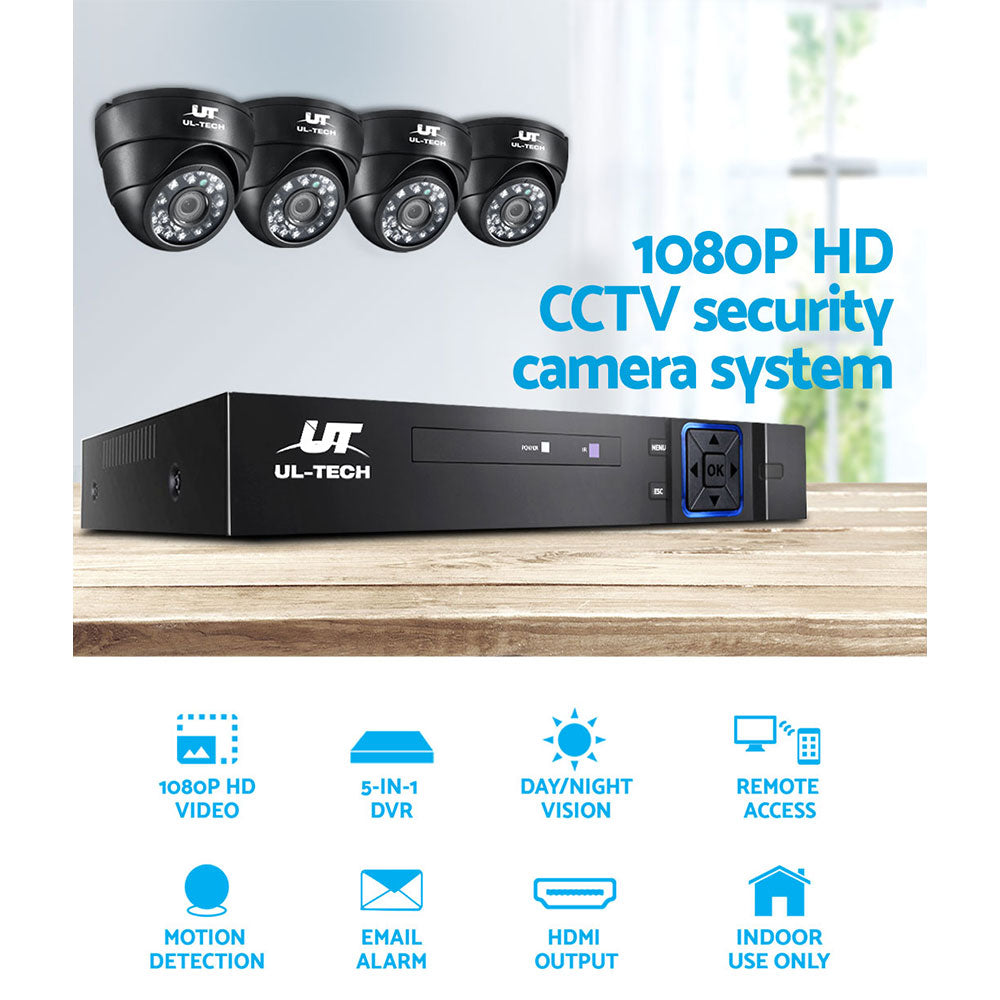 UL-TECH 1080P Security Camera System 4CH DVR with 4 CCTV Dome Cameras