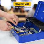 Cash Box With Security Locker And Security Cable, Money Box/Cash Tin With Money Tray For Saving Organizer-Blue