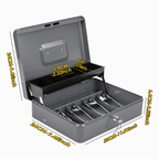 Cash Box With Security Locker And Security Cable, Money Box/Cash Tin With Money Tray For Saving Organizer-Grey