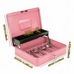 Cash Box With Security Locker And Security Cable, Money Box/Cash Tin With Money Tray For Saving Organizer-Pink