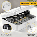 Cash Box With Security Locker And Security Cable, Money Box/Cash Tin With Money Tray For Saving Organizer-White