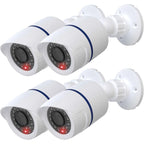 Dummy Dome Camera Simulated Fake Cctv Security Indoor Outdoor With LED Light, Security Alert Warning Sticker, 4 Pack,