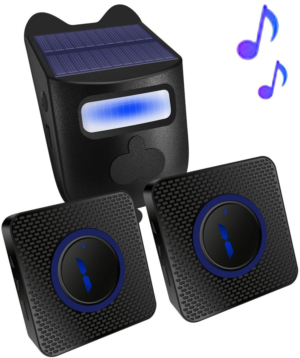 Driveway alarm - Entry detector - Solar driveway alarm - Motion detector - Wireless = Security - Wireless solar driveway alarm - Motion detector - Doorbell - DIY security system - (1 sensor and 2 doorbells)
