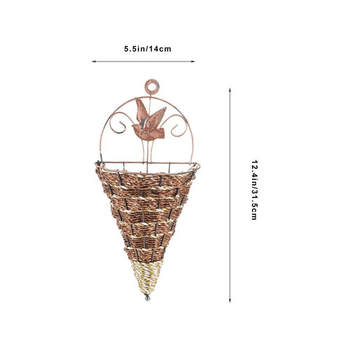 2pcs Wall Hanging Flower Basket Cone Shaped Iron Plastic Coffee