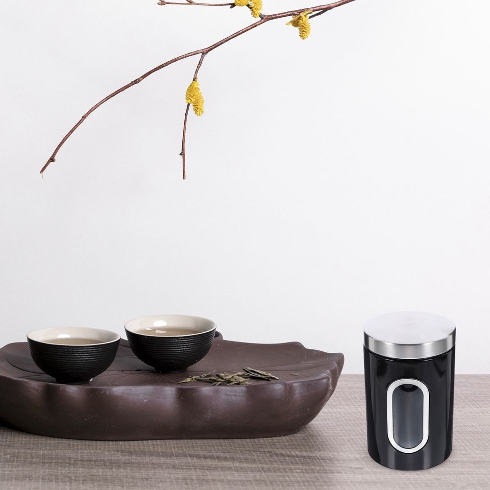 Black Stainless Steel Airtight Tea Canister Set for Household Use 3Pcs