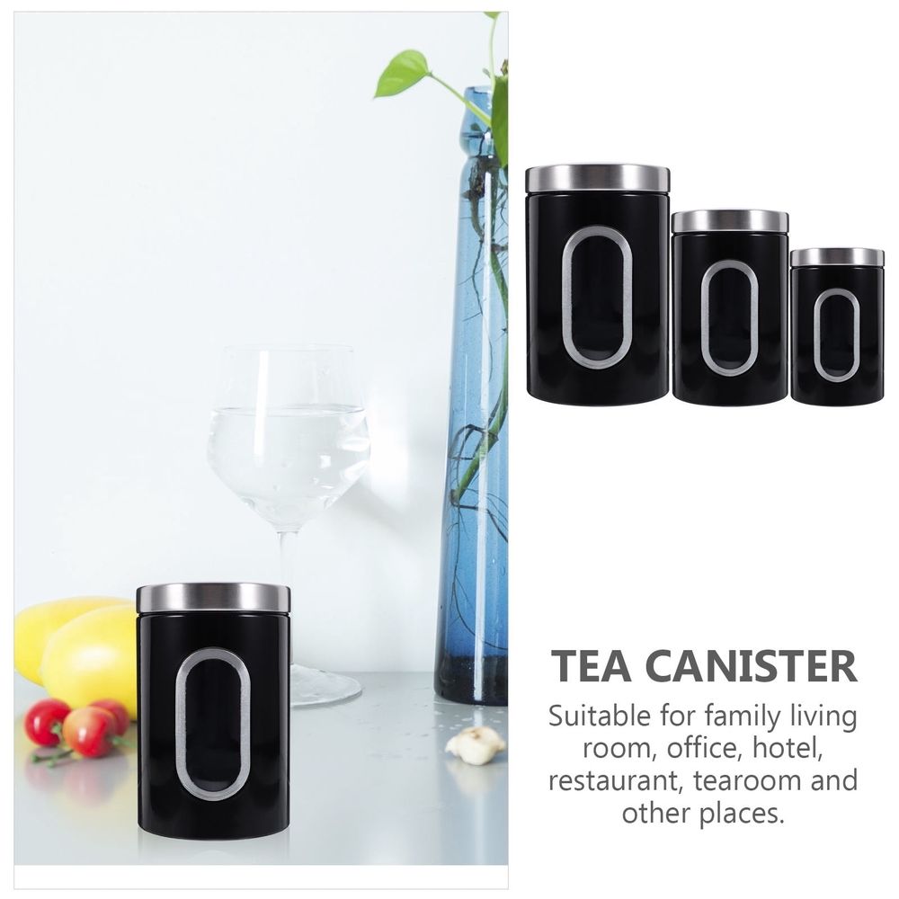 Black Stainless Steel Airtight Tea Canister Set for Household Use 3Pcs