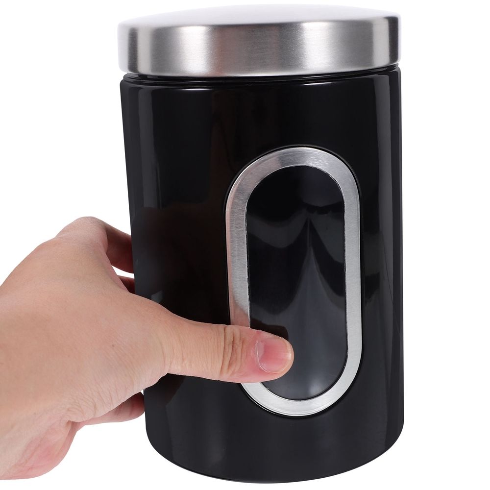 Black Stainless Steel Airtight Tea Canister Set for Household Use 3Pcs