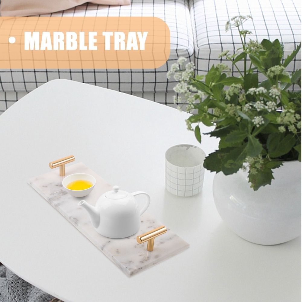 1Pc White Marble Serving Tray for Home Dessert Display and Coffee Storage