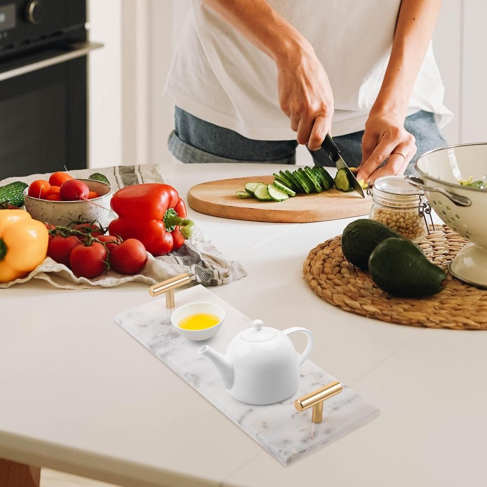 1Pc White Marble Serving Tray for Home Dessert Display and Coffee Storage