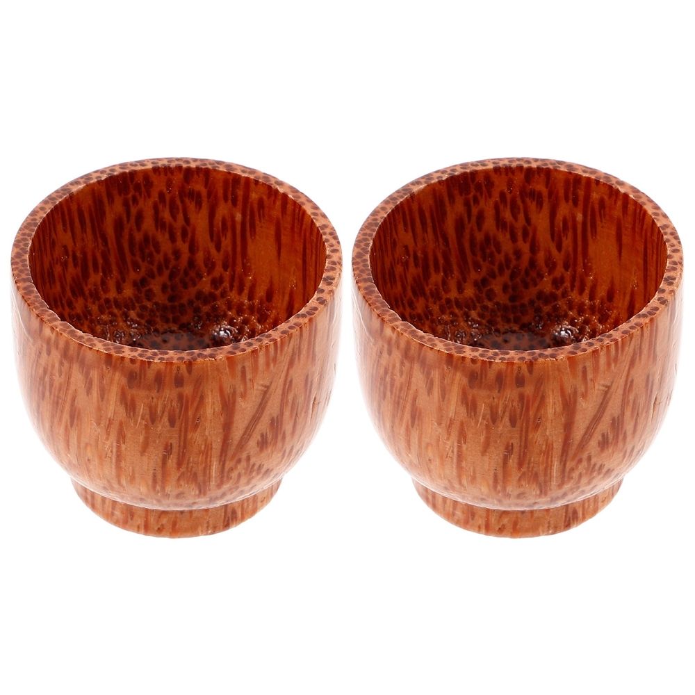 2Pcs Handcrafted Natural Wood Mug Chocolate Finish Smooth Rounded Edges for Tea Wine