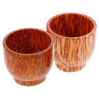 2Pcs Handcrafted Natural Wood Mug Chocolate Finish Smooth Rounded Edges for Tea Wine