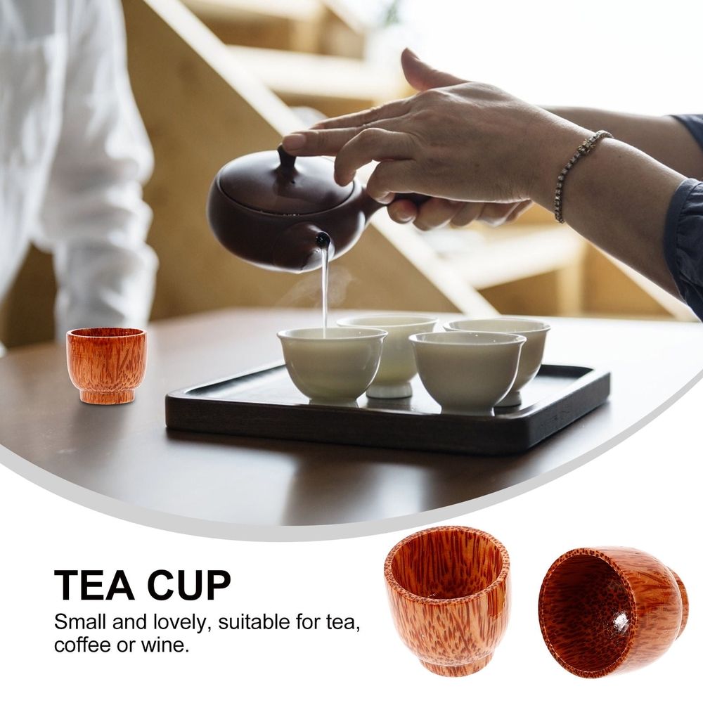 2Pcs Handcrafted Natural Wood Mug Chocolate Finish Smooth Rounded Edges for Tea Wine