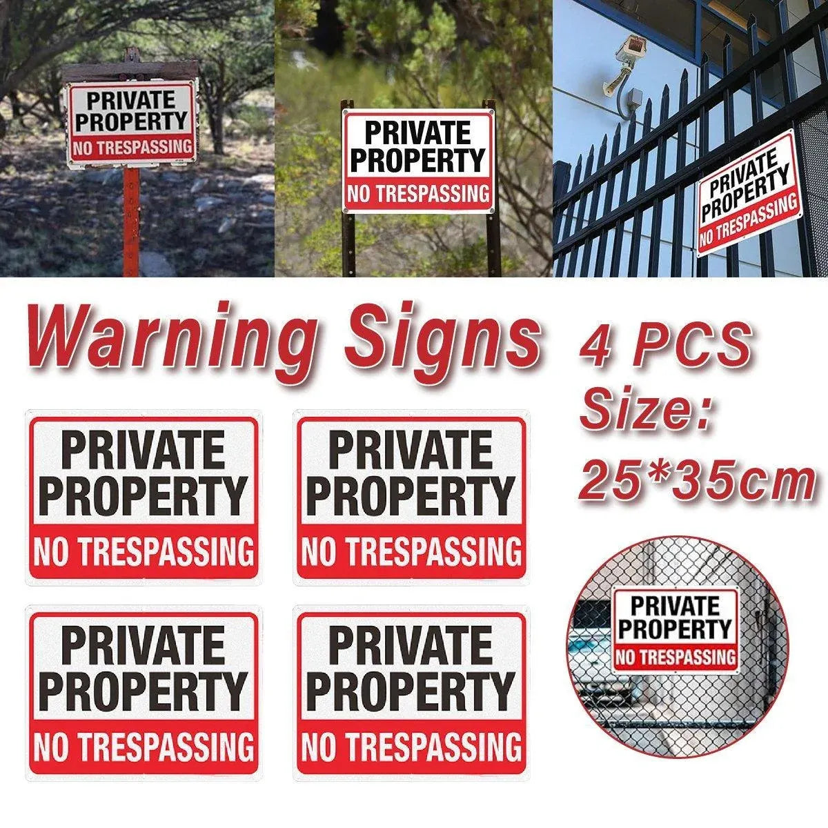 4PCS Reflective Surveillance Warning Signs Metal Security Camera Notice Durable
